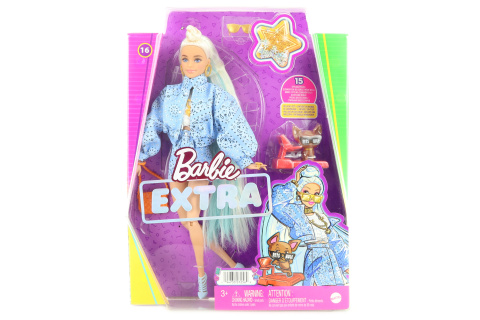 Barbie Extra - vzorovaná modrá sukně s bundou HHN08 TV