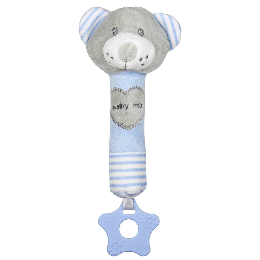Dětská pískací plyšová hračka s kousátkem Baby Mix - medvěd - modrá