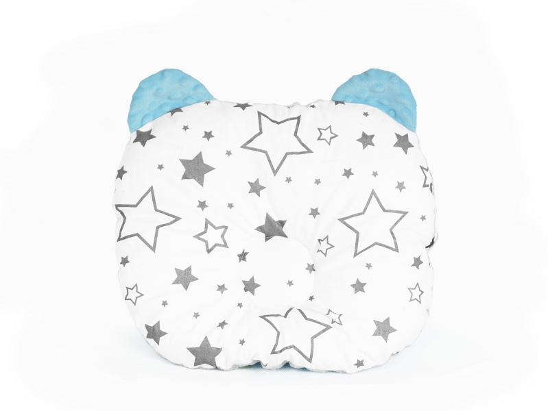 Baby Nellys Oboustranný polštářek s oušky, 30x35cm - Hvězdičky ,minky modrá