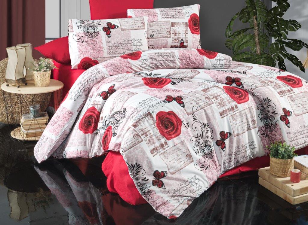 Povlečení bavlna 140x200, 70x90cm Red roses, Výběr zapínání: - hotelový uzávěr