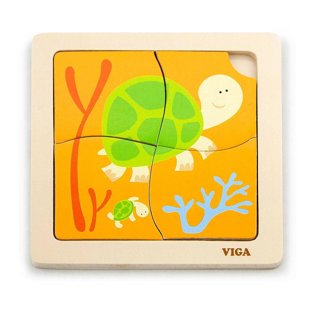 Dřevěné puzzle pro nejmenší Viga 4 ks - Želvička - multicolor
