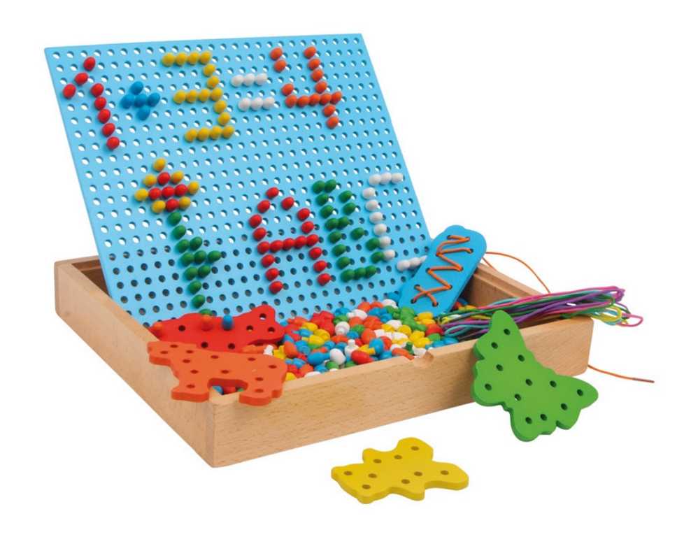 Small Foot Dřevěné kreativní hračky nasouvací a navlékací puzzle