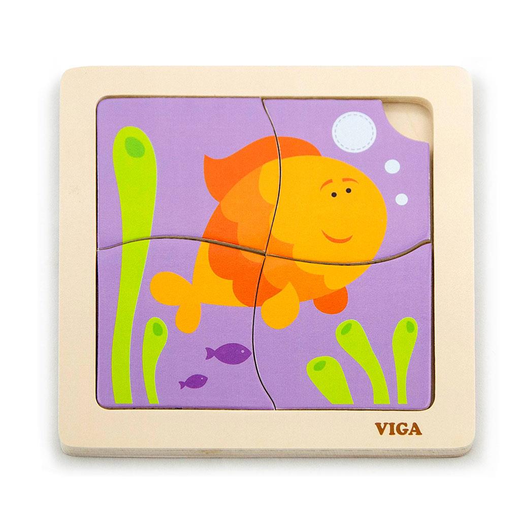 Dřevěné puzzle pro nejmenší Viga 4 ks - Rybka - multicolor