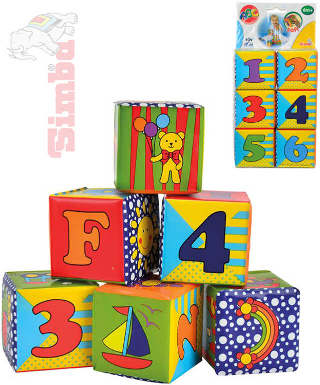 SIMBA Baby soft kostky měkké set 6ks s obrázky, čísly a písmenky pro miminko