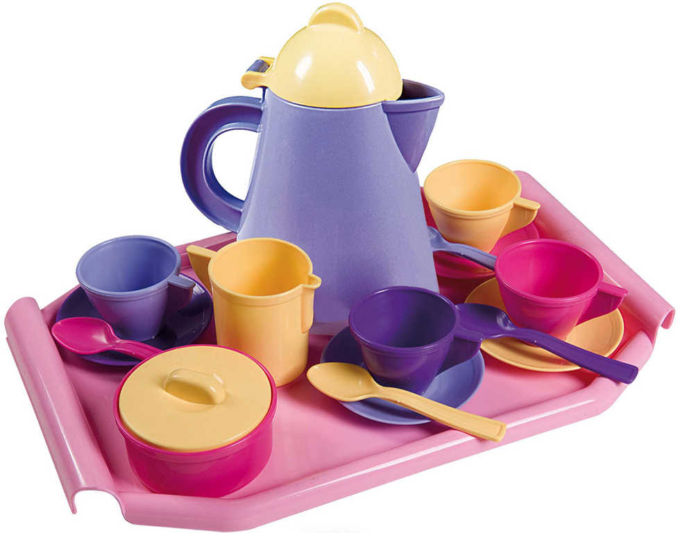 Souprava čajová s konvičkou a tácem dětské barevné nádobí set 17ks plast |  Kulišák | Dětské a kojenecké zboží
