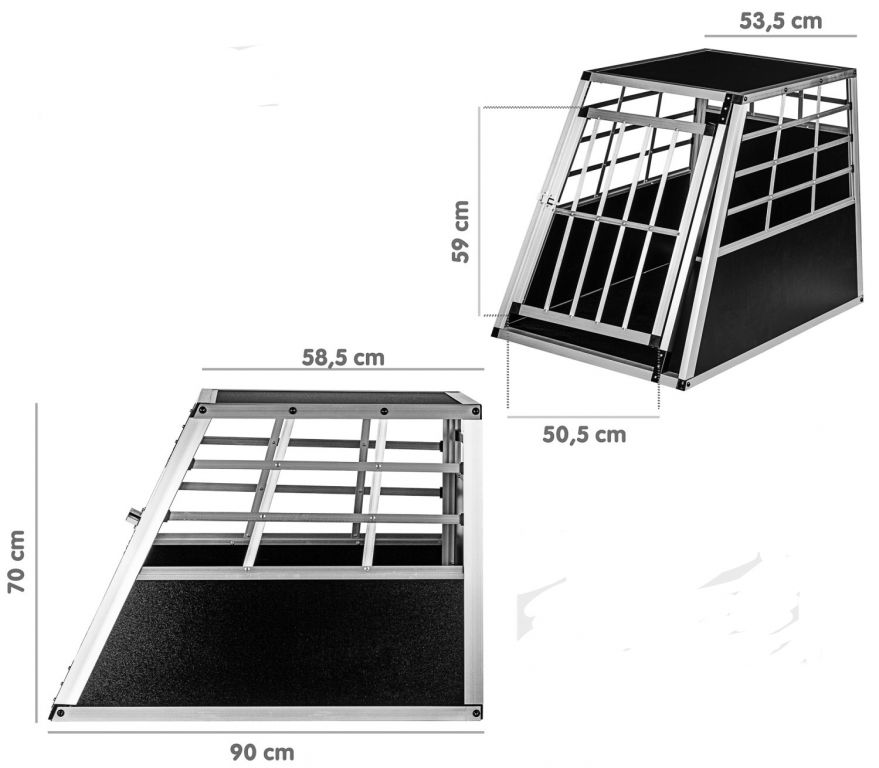 Hliníkový přepravní box pro psy, 65 × 90 × 69 cm, 14 kg