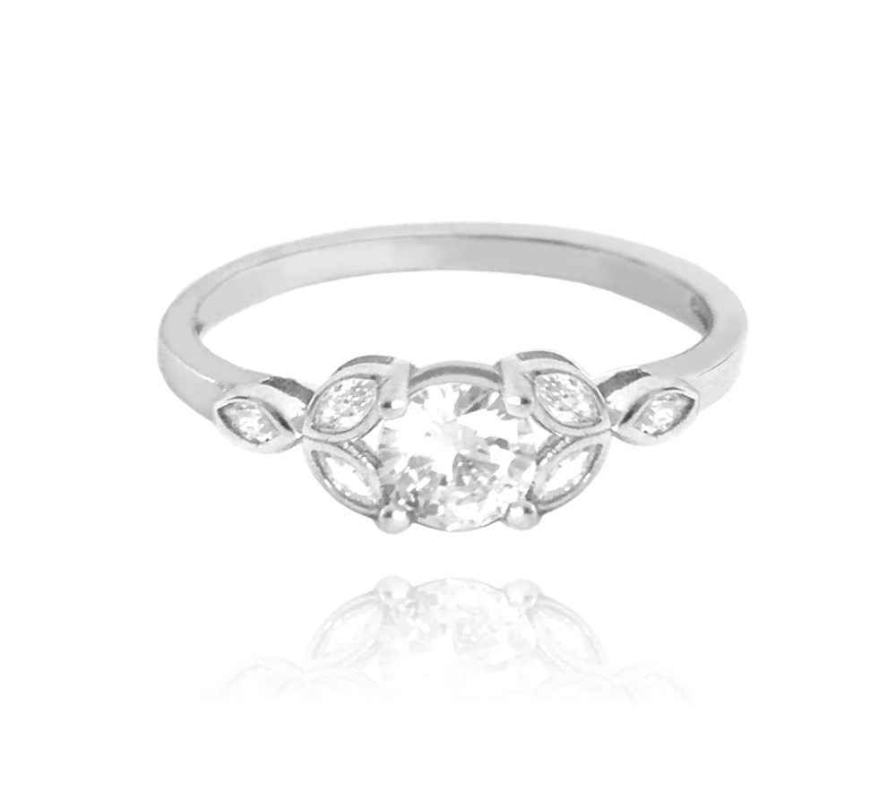 MINET Luxusní rozkvetlý stříbrný prsten FLOWERS s bílými zirkony vel. 56