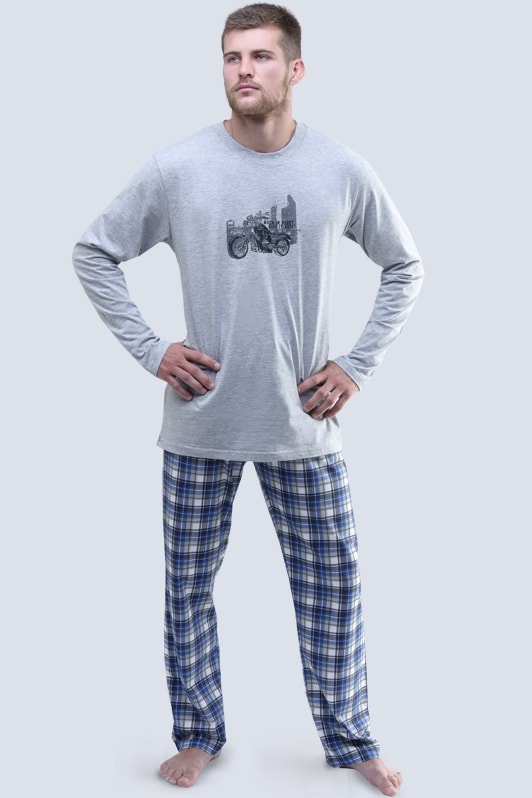 Pánské pyžamo dlouhé GINA 79049P - šedá lékořice - XXL