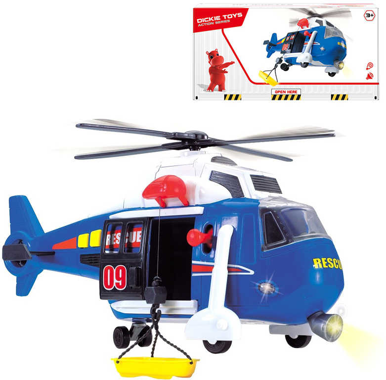 DICKIE Vrtulník záchranářský 41cm funkční s lehátkem na baterie Světlo Zvuk