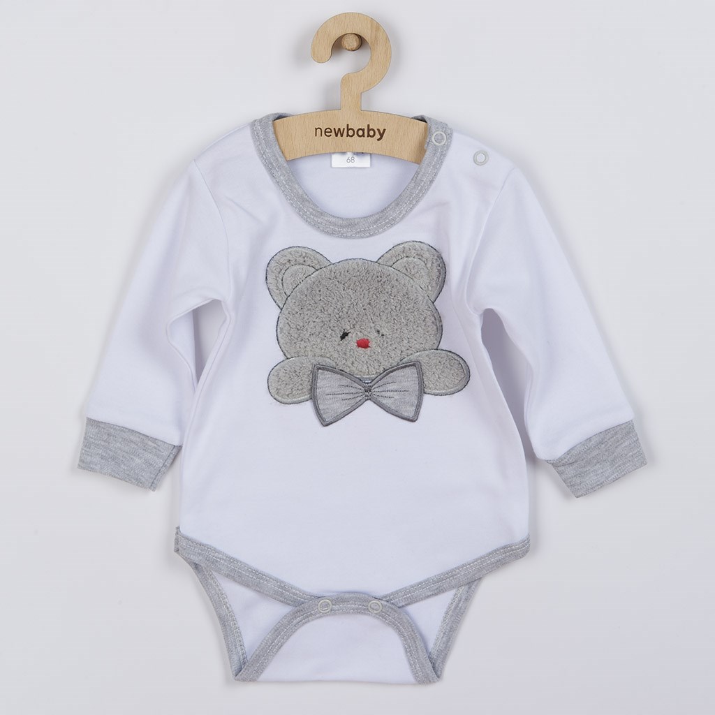 Luxusní kojenecké body s dlouhým rukávem New Baby Honey Bear s 3D aplikací - bílá/68 (4-6m)