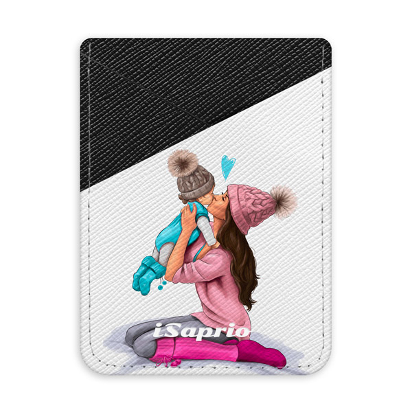 Pouzdro na kreditní karty iSaprio – Kissing Mom – Brunette and Boy – tmavá nalepovací kapsa