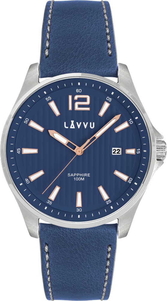 Pánské hodinky se safírovým sklem LAVVU NORDKAPP Blue / Top Grain Leather