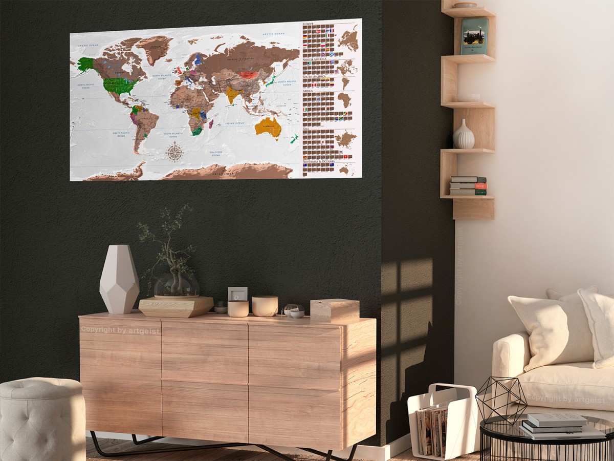 Stírací mapa světa - bílá - 100x50 cm