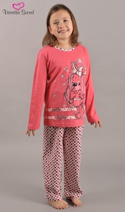 Dětské pyžamo dlouhé VIENETTA KIDS Pes v šatech - tmavě růžová - 5 - 6