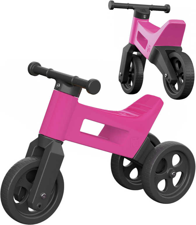 Dětské odrážedlo Funny Wheels 2v1 odstrkovadlo tříkolka / 2 kola RŮŽOVÉ plast