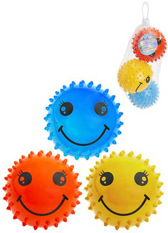 Míčky ježaté veselé 8cm balónek barevný smajlík s bodlinkami set 3ks v sáčku
