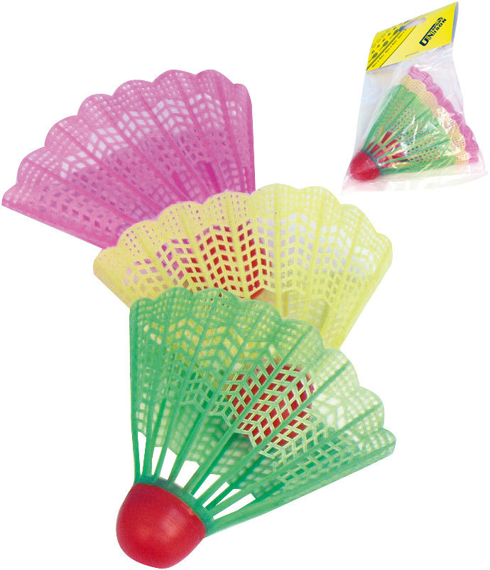Košíčky na badminton barevné 11x17cm set 3 míčky v sáčku plast