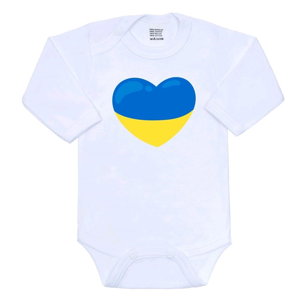 Body s potiskem New Baby Mír pro Ukrajinu - Srdce - bílá/68 (4-6m)