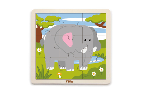 Dřevěné puzzle 9 dílků - slon