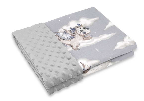 Bavlněná deka s Minky 100 x 75 cm, Dráček Mráček - šedá/modrá