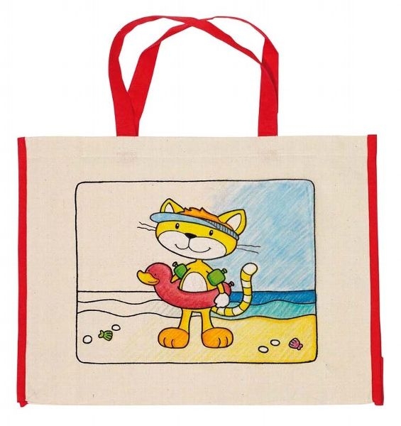 Goki Dětská Eko bavlněná taška k vybarvení, 39x31,5cm - Kočka