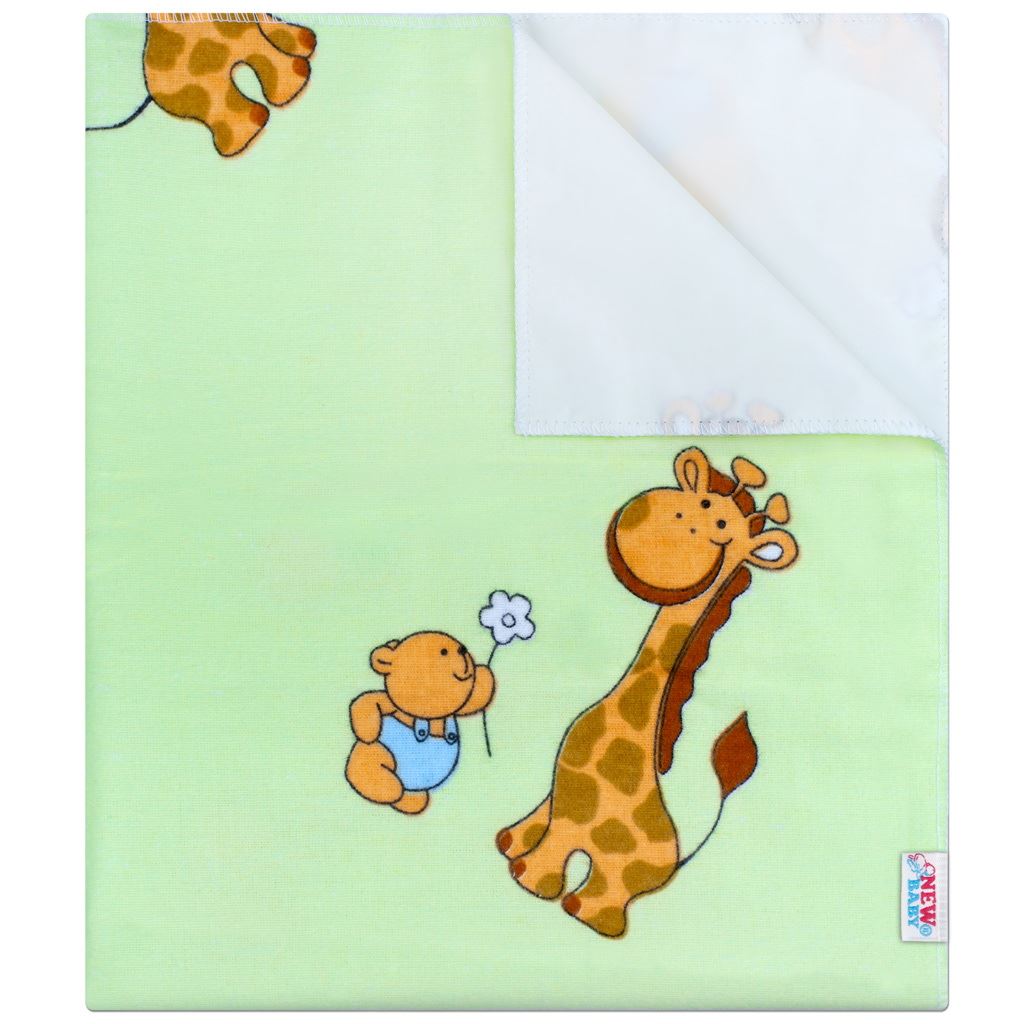 Nepromokavá flanelová podložka New Baby s žirafkou - zelená