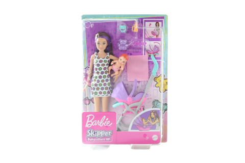 Barbie Barbie Chůva herní set Kočárek GXT34