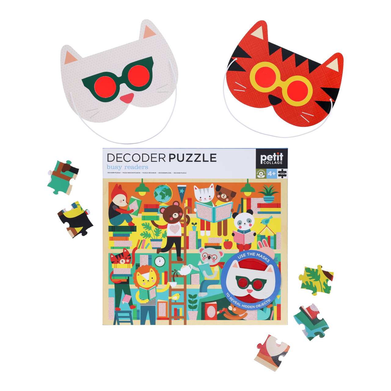 Petit Collage Puzzle knihovna 100 ks s 3D brýlemi