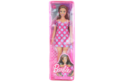 Barbie Modelka - růžové šaty s velkými puntíky GRB62 TV