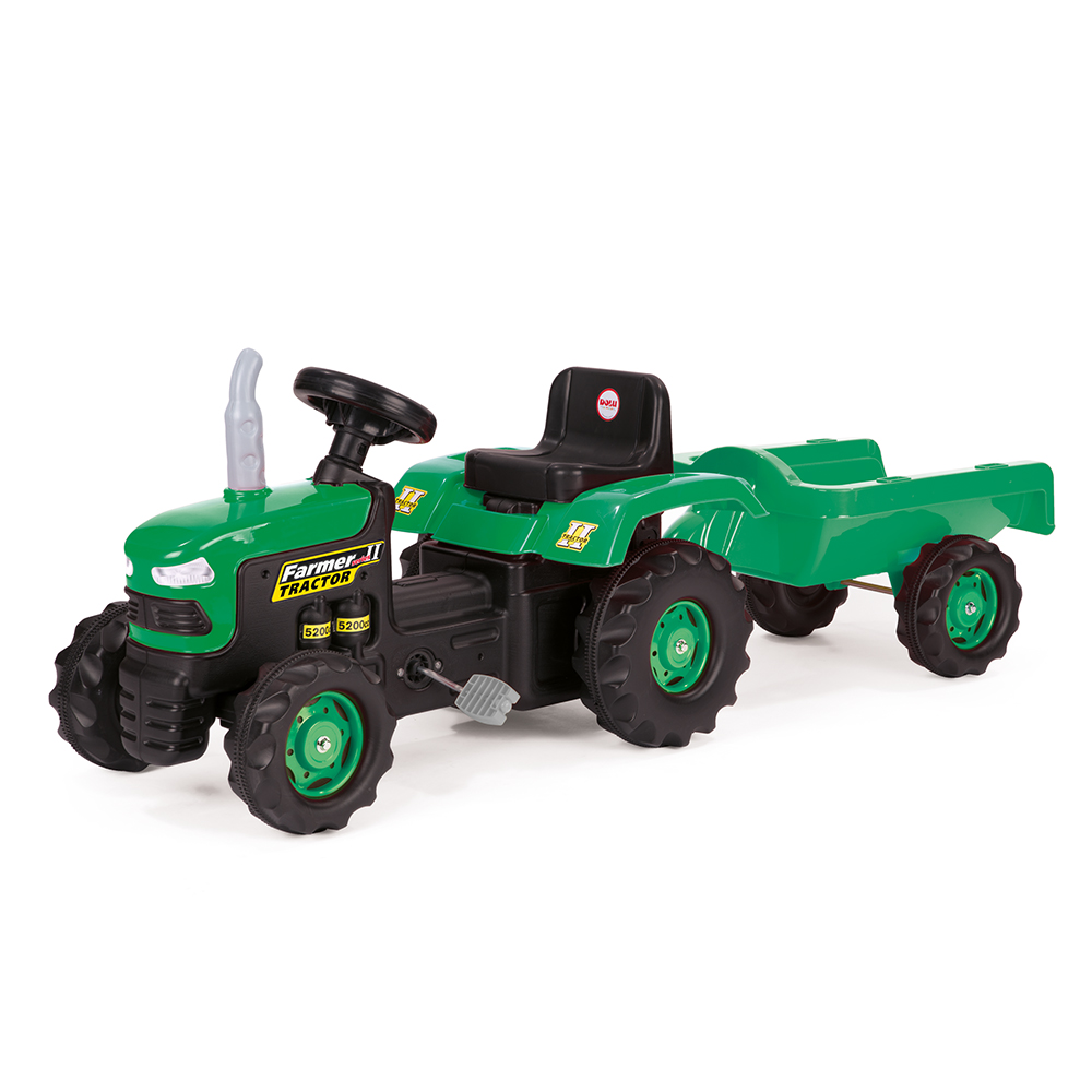 Dětský zelený šlapací traktor s vlečkou
