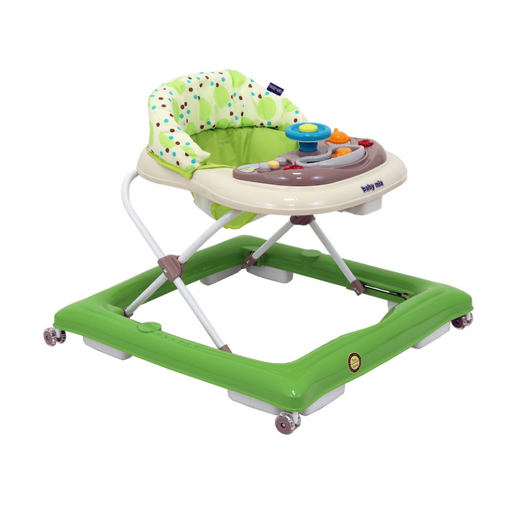 Dětské chodítko Baby Mix - s volantem a silikonovými kolečky zeleno-béžové - zelená