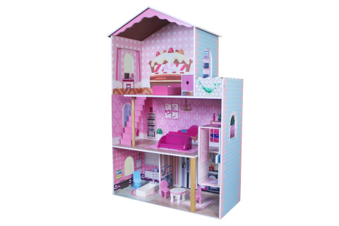 Dřevěný domeček pro panenky 107 cm s posuvným výtahem a nábytkem