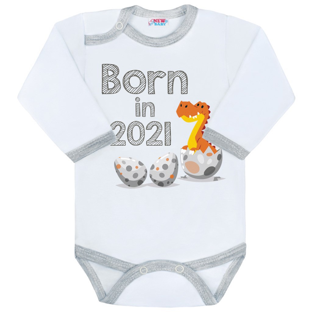 Body s potiskem New Baby Born in 2021 šedo-bílé - šedá/74 (6-9m)