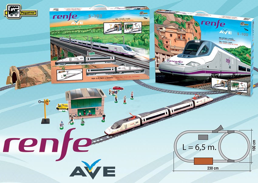 Pequetren VYSOKORYCHLOSTNÍÁ VLAK RENFE AVE s horským tunelem a stanicí 750