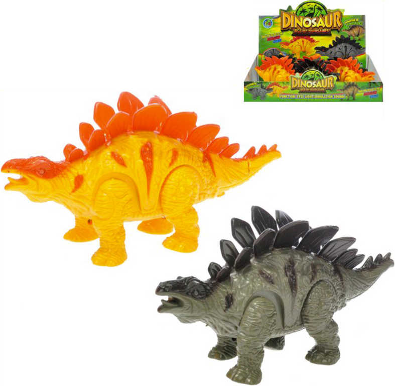 Stegosaurus 21cm chodící ještěr dino na baterie Světlo Zvuk 2 barvy plast