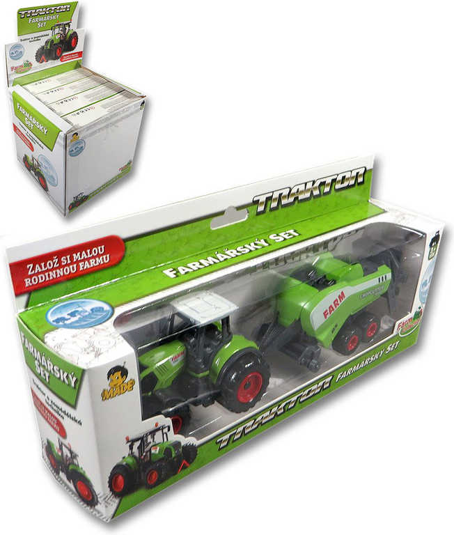 Traktor zelený farmářský set s přívěsem v krabici plast 4 druhy