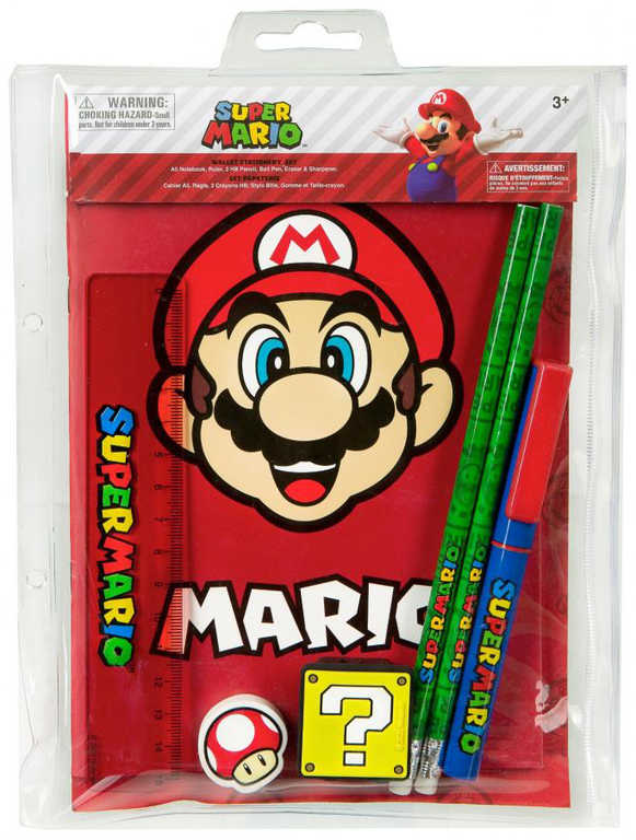 Školní potřeby Super Mario 7ks set s blokem A5 v plastovém pouzdře