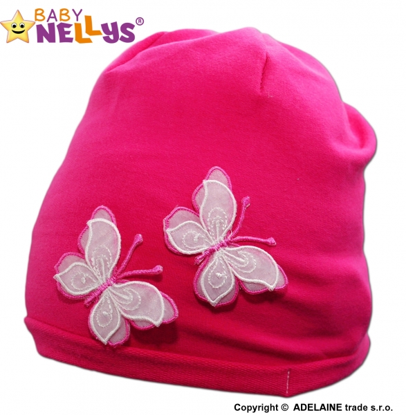 Bavlněná čepička Motýlky Baby Nellys ® - tm. růžová - 48/52 čepičky obvod
