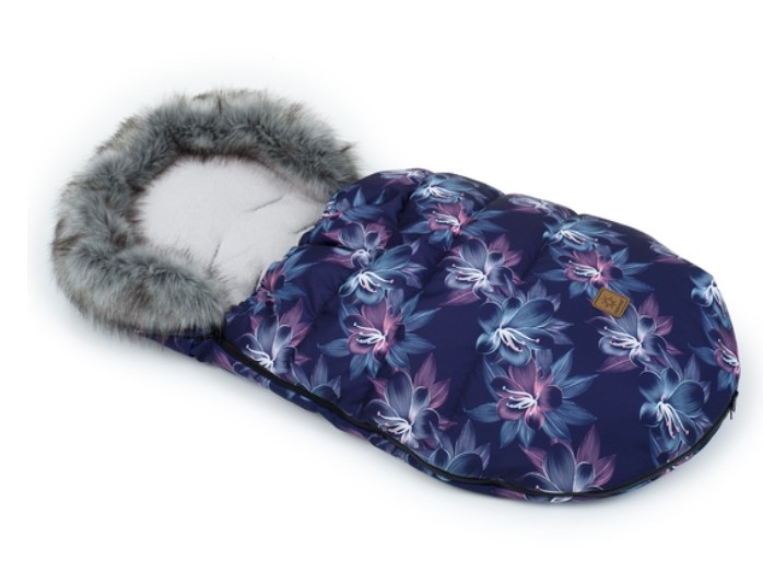 Mamo Tato Zimní fusak Lux s kožešinkou, Květy Neon, 50 x 100cm - šedý