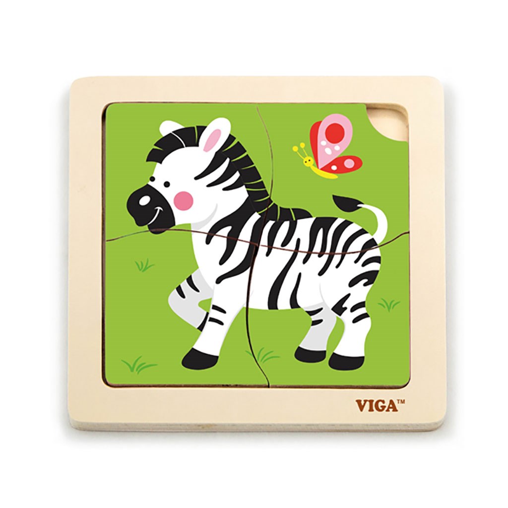 Dřevěné puzzle pro nejmenší Viga 4 ks - Zebra - multicolor