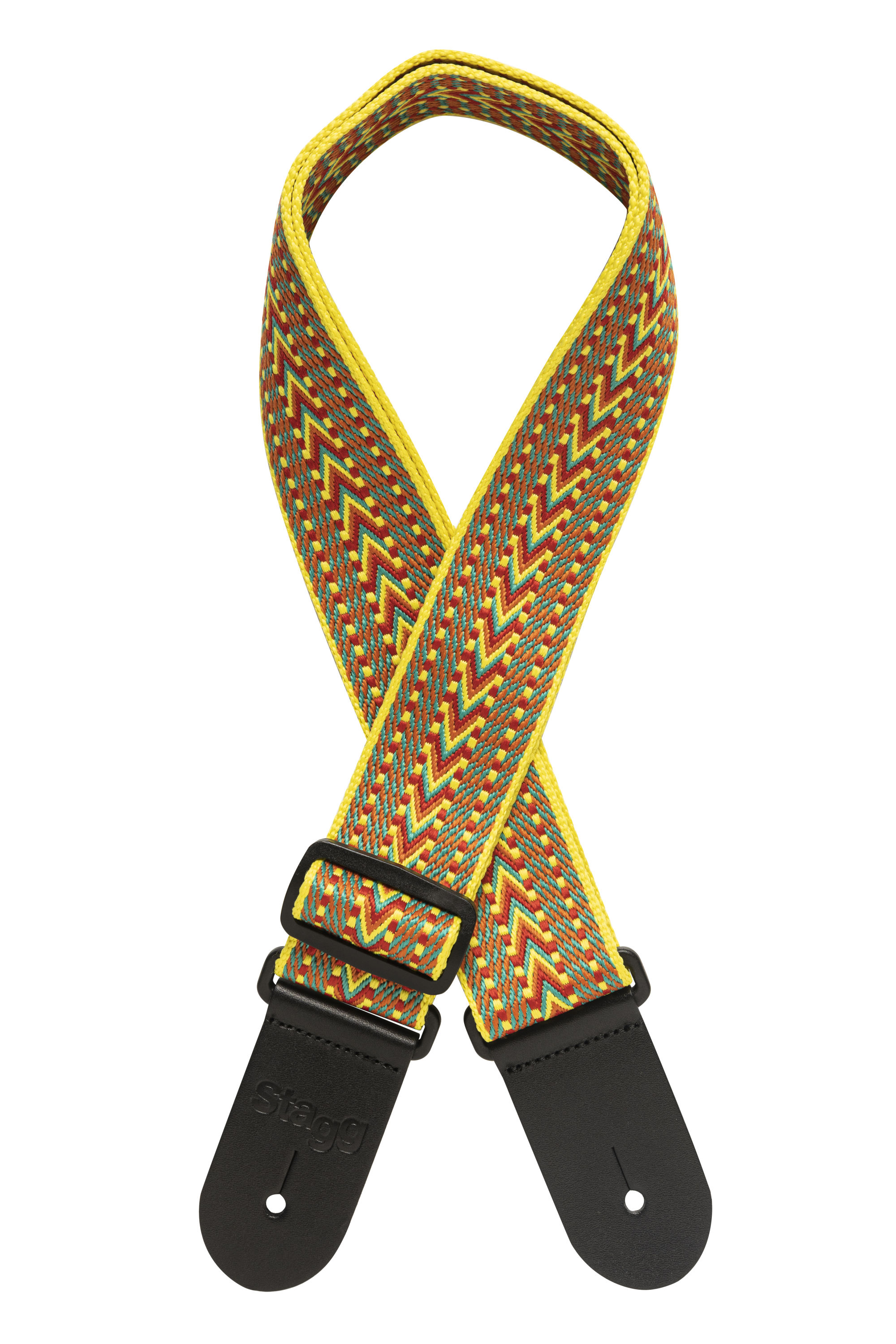 Stagg SWO COT RAF YEL, tkaný bavlněný kytarový popruh, vzor krokev, žlutý