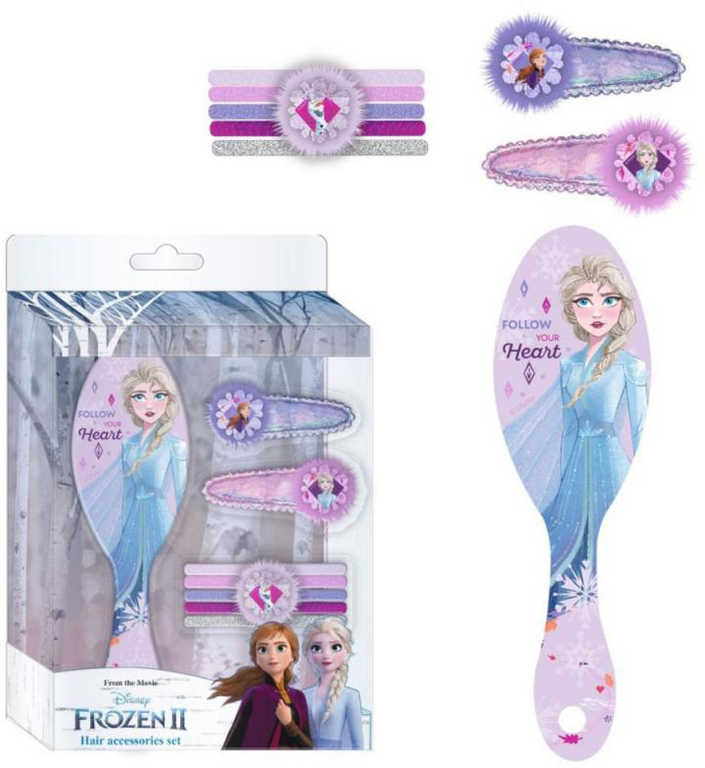 Set česací Frozen 2 (Ledové Království) hřeben s gumičkami a sponkami do vlasů