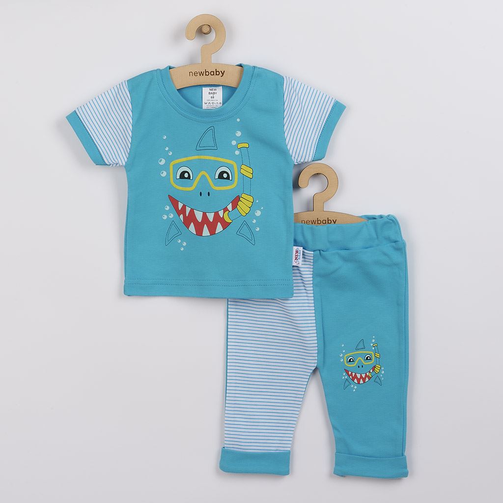 Kojenecké tričko s krátkým rukávem a tepláčky New Baby Shark - tyrkysová/62 (3-6m)