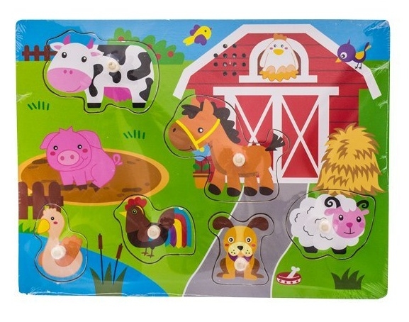 Dřevěné zábavné puzzle vkládací se zvukem Euro Baby - farma