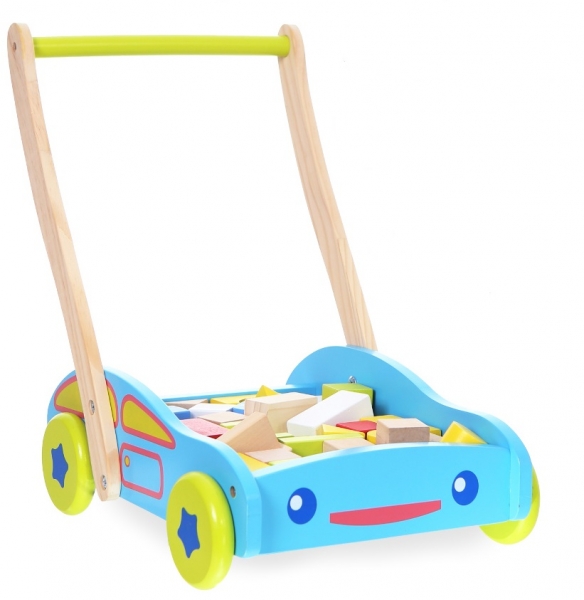 Eco toys Dřevěný vozík s dřevěnými kostkami - Autíčko