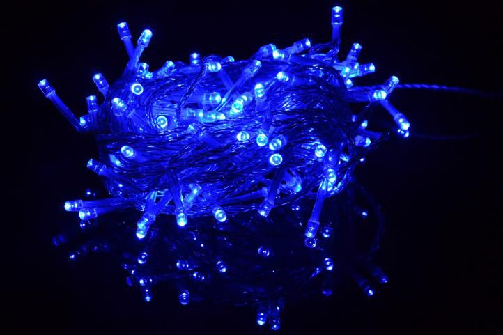 Vánoční LED řetěz 18 m, 200 LED, modrý, průhledný kabel