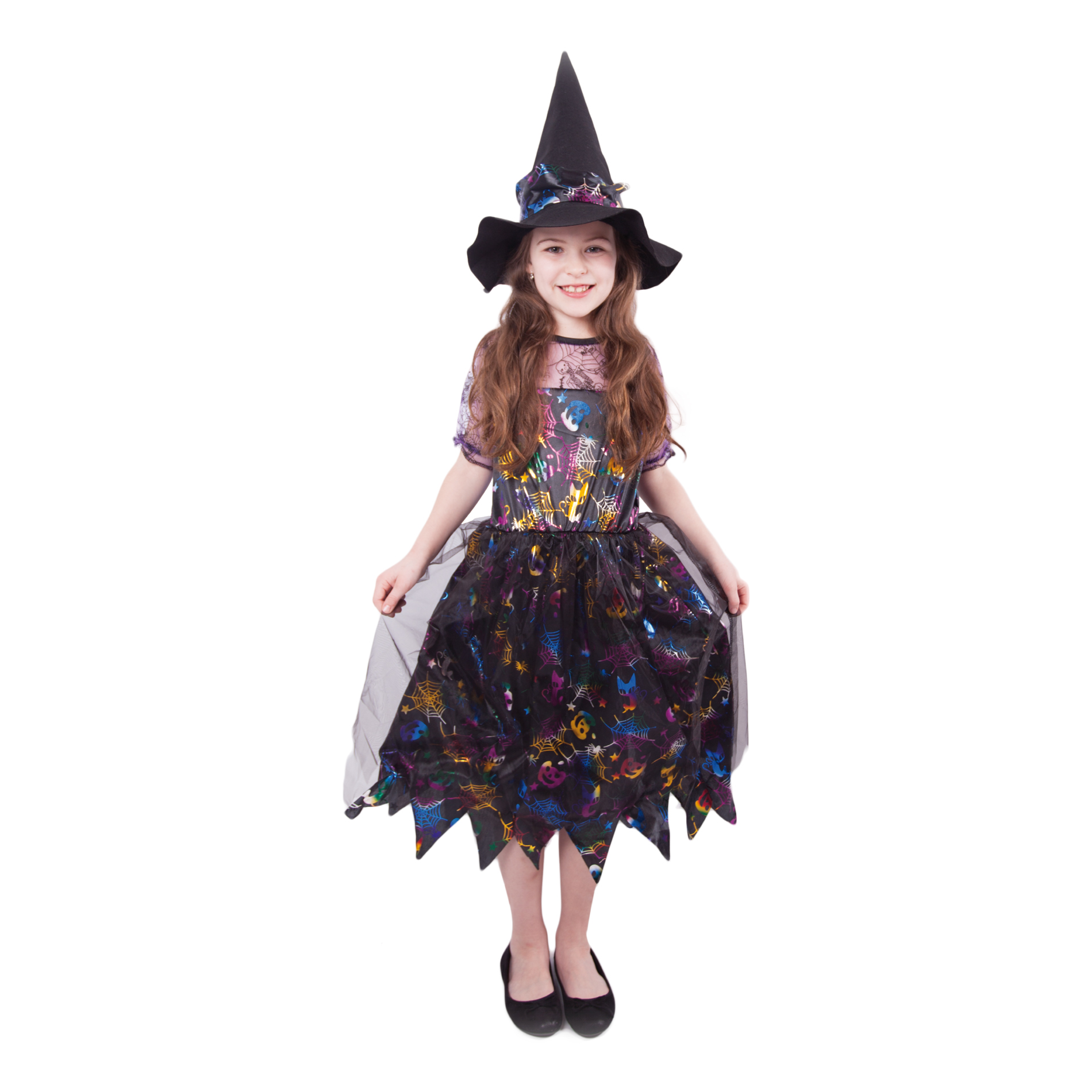 Dětský kostým čarodějnice barevná/Halloween (M)