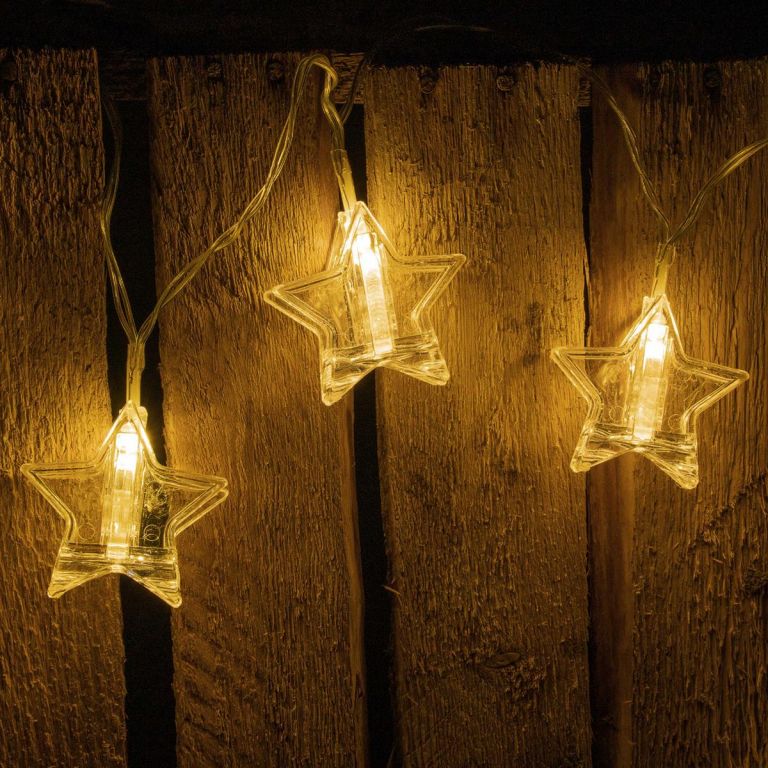 Vánoční světelný řetěz hvězdy, teple bílá, 10 LED