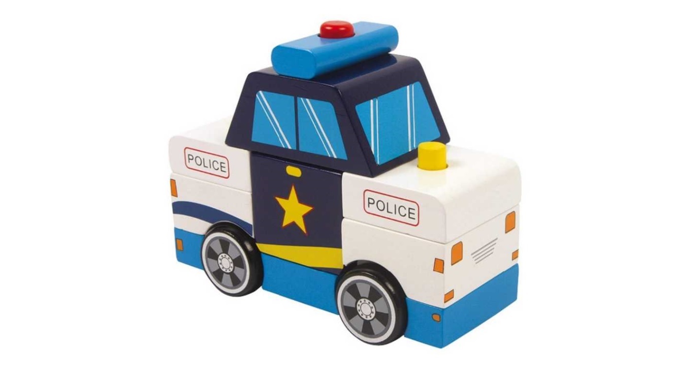 Dřevěné barevné auto - Rozkládací auto policie