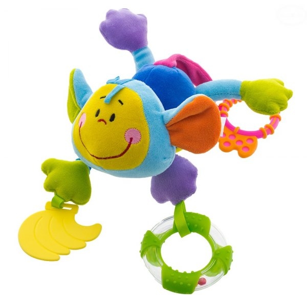 Euro Baby Plyšová hračka s kousátkem a chrastítkem - Opička - modrá, D19